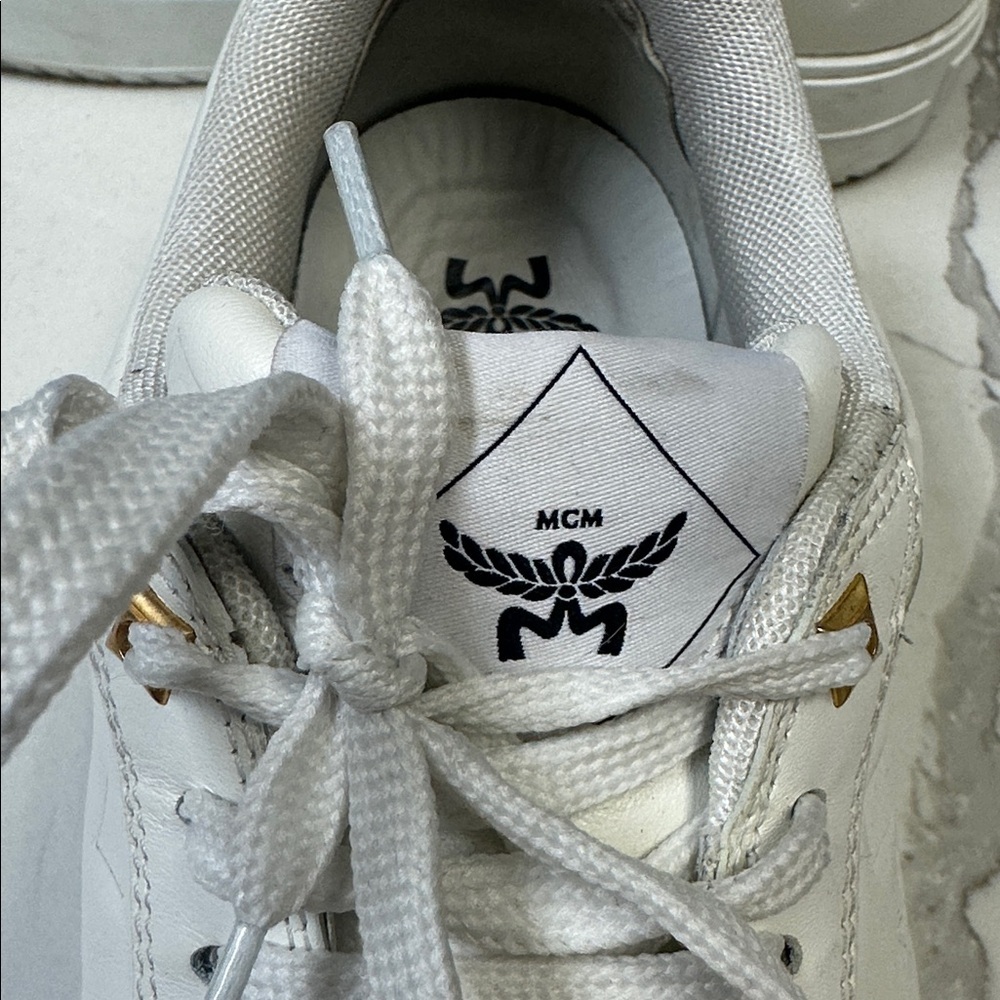 MCM Men's Neo Terrain Embossed Monogram Leather Sneakers in White EU 44 US 11 - Picture 6 of 14